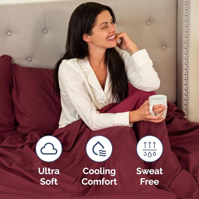 Full XL Size 4 Piece Sheet Set - Comfy Breathable & Cooling Bed Sheets Set - Hotel Luxury Bedding for Women, Men, Kids, Teens, Boys & Girls - Deep Pockets, Soft & Wrinkle Free - Oeko-Tex - Burgundy