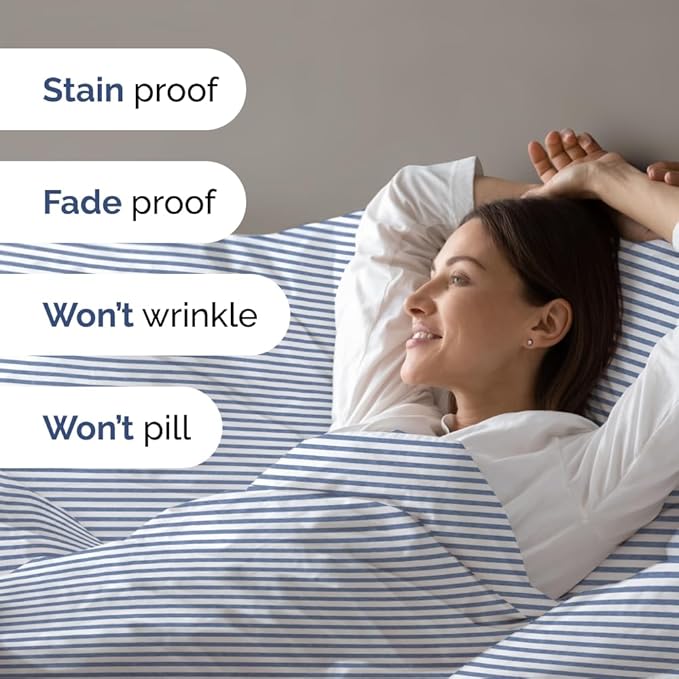 Duvet Cover Cal King Size - Extra Soft Cal King Size Duvet Cover - Lightweight, Breathable & Fade Free with Zipper Closures and Ties - 104" x 98" Inches - (Blue Stripes 2) Comforter Not Included