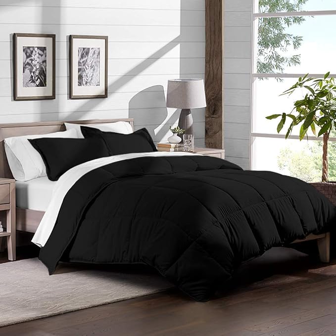 H&H Decor Luxurious & Super Soft 1 Piece Comforter 300 GSM & 4 Pcs Sheet Set 100% Egyptian Cotton 1000 Thread Count Pattern Solid (Twin, Black,Solid)