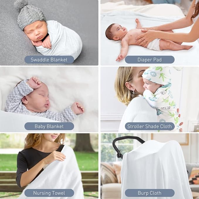 Premium Soft Muslin Cotton Newborn Baby Swaddle Blanket Unisex Swaddle Wrap Silky Swaddle Blankets Neutral Receiving Blanket for Newborn Boys and Girls Large 47 x 47 inches(120x120cm) (White)