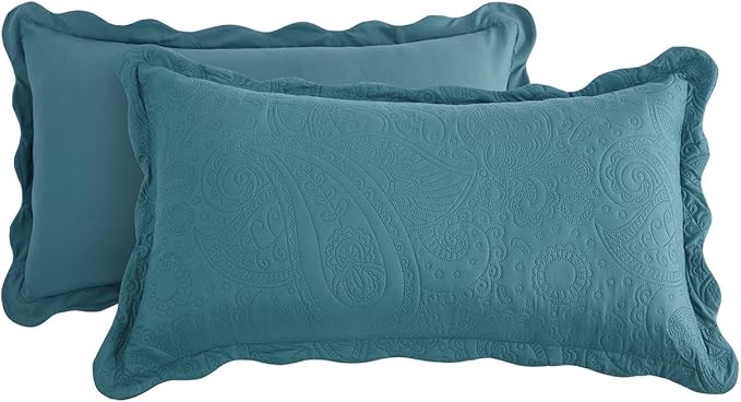 Oversized King Bedspread 128x120 Extra Wide, Ultrasonic Lightweight Bedding Cover, Paisley Pattern, Reversible, 5 Piece, 100% Microfiber, Lagoon