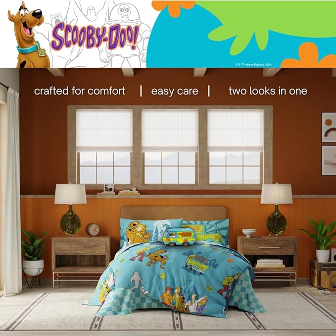 Franco Scooby Doo Scoobtober Bedding 7 Piece Super Soft Reversible Comforter and Sheet Set with Sham, Full, (Officially Licensed Product)