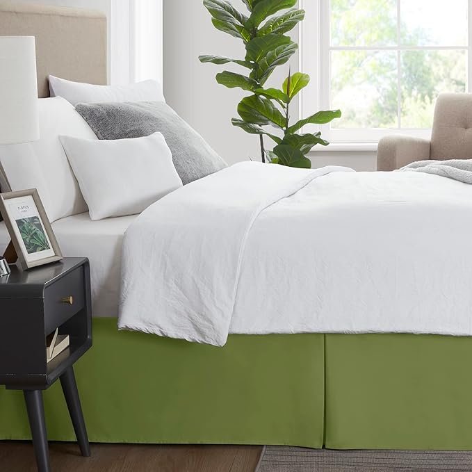 Nestl Calla Green Twin XL Bed Skirt - Twin XL Size Bed Skirt 14 Inch Drop - Brushed Microfiber Bed Skirts - Hotel Quality Pleated Bed Skirt - Shrinkage & Fade Resistant