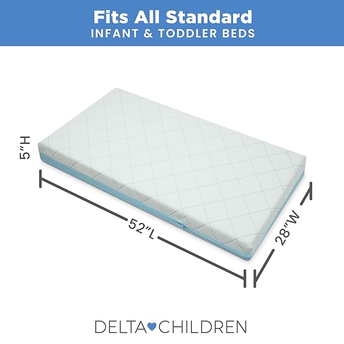 Delta Children Starlit Sky 2-Stage Crib and Toddler Mattress for Infants & Toddlers - Removable Machine Washable Mattress Cover - Waterproof - GREENGUARD Gold - Made in USA, Blue