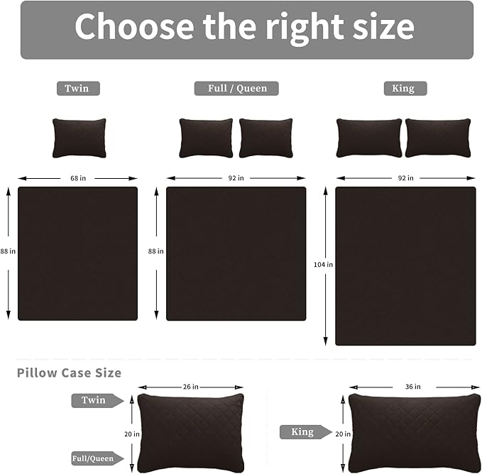 Easy-Going Twin Size Reversible Quilt Set with 1 Quilt and 1 Pillow Shams, Soft Bed Quilt Cover, Water Resistant Lightweight Microfiber Bedspread, Stain Resistant, Chocolate/Beige