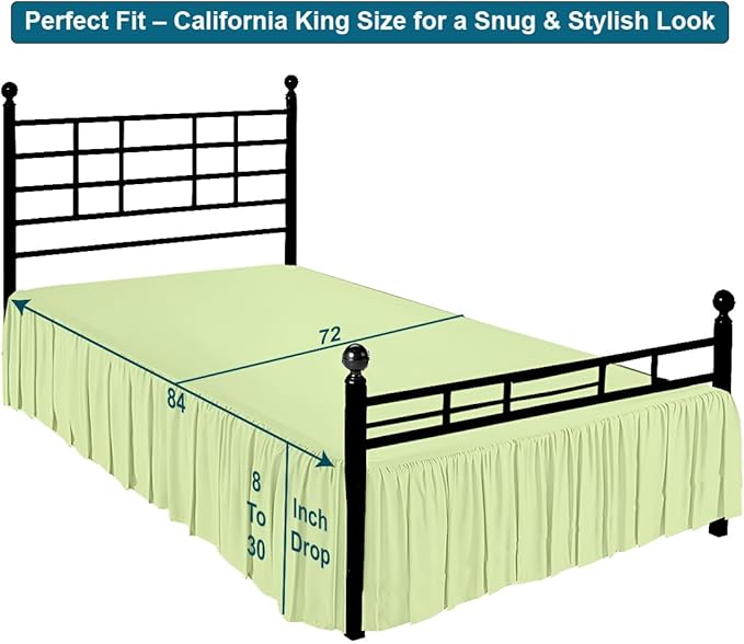 Shreem Linen Ruffled Bed Skirt with Split Corners, Gathered Style, 100% Microfiber, 24-Inch Drop, Dust Ruffle Bedskirt with Platform, Cal-King, Sage
