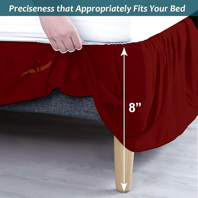 Shreem Linen Ruffled Bed Skirt with Split Corners, Gathered Style, 100% Microfiber, 8-Inch Drop, Dust Ruffle Bedskirt with Platform, King, Burgundy