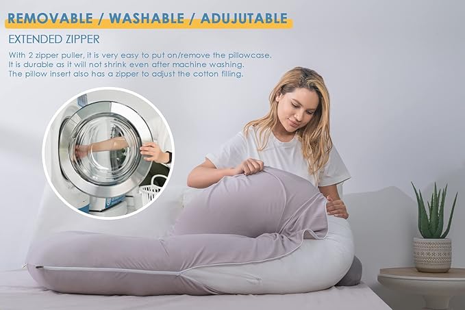 INSEN Pregnancy Pillows for Sleeping, Maternity Pillow with Cooling Cotton Cover, C Shaped for Pregnant Side Sleeping (Green Jersey)