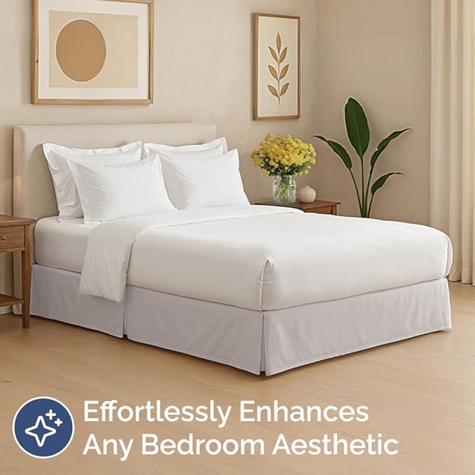 Pleated Bed Skirt Queen Size - 3 Sided Pleated Bed Skirt Queen - Ultra-Soft, Easy Fit with 12 Inch Tailored Drop - Hotel Quality, Wrinkle & Fade Resistant - For Women, Men, Kids and Teens - Light Grey