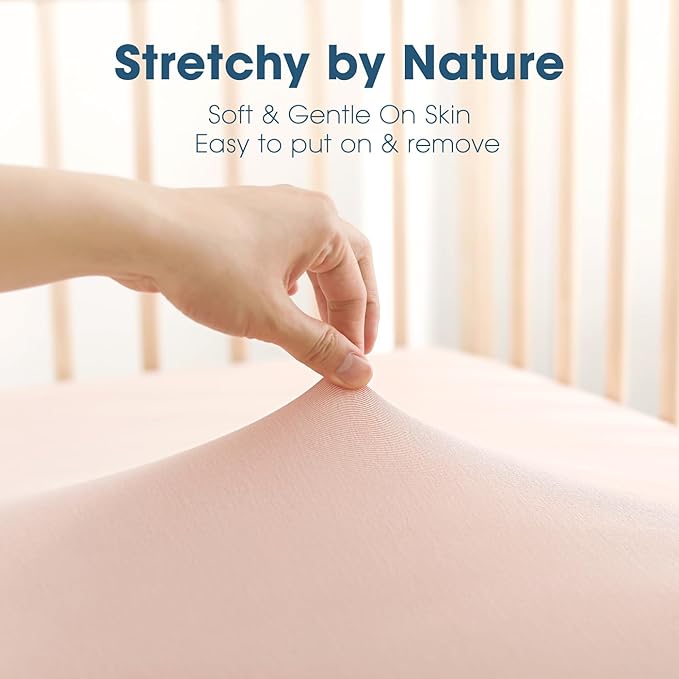 GRSSDER Jersey Crib Sheets for Girls, Stretchy Ultra Soft Crib Fitted Sheets Set 2 Pack, Universal Fit All Standard Crib Mattress Pads Safe and Snug, White/Pink