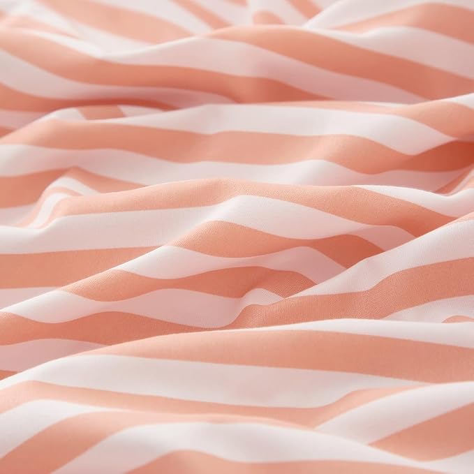 Full Comforter Set Pink White Stripes Pattern Comforter Full Modern Style Striped Comforter with 2 Pillowcases Lightweight 3 Pieces Boho Bedding Comforter Farmhouse Striped Fluffy Comforter Set