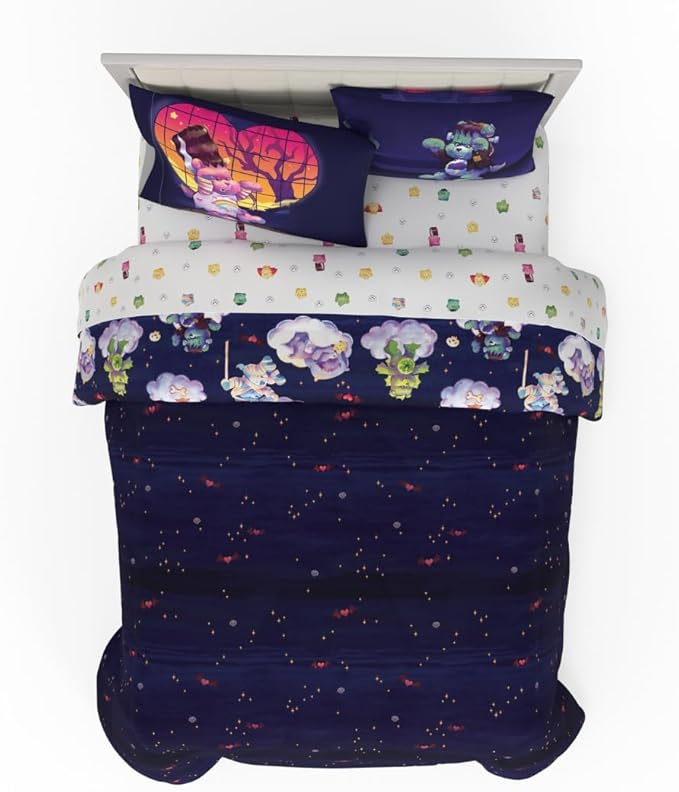 Care Bears x Universal Monsters Halloween Bedding 7 Piece Super Soft Cozy Reversible Comforter and Sheet Set with Sham, Full, (Officially Licensed Product) by Franco