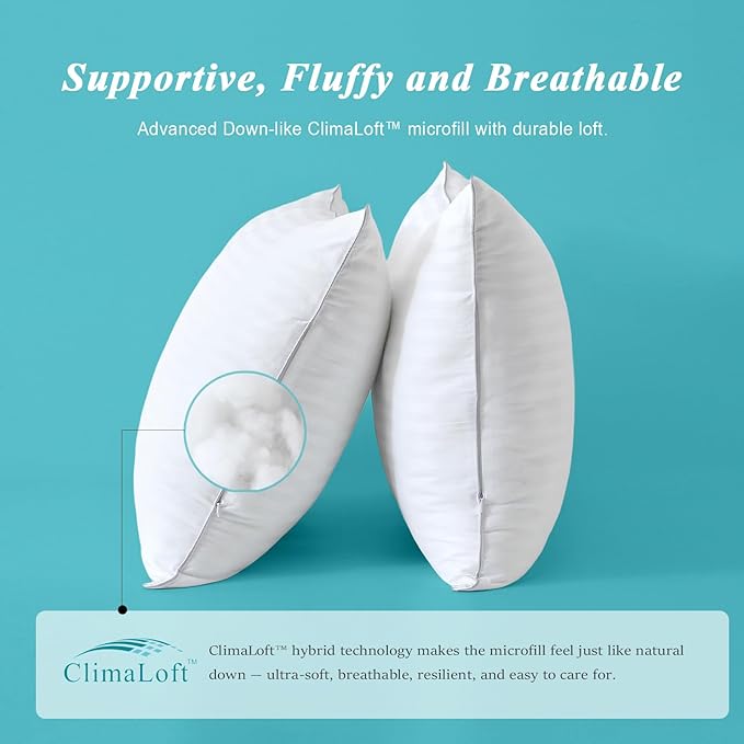 Bed Pillows Standard Size Set of 2-100% Cotton Cover, Down Alternative Gel Polyfill Filled, Twin Soft Medium Adjustable Hotel-Style Pillow Inserts, 20x26 Inch