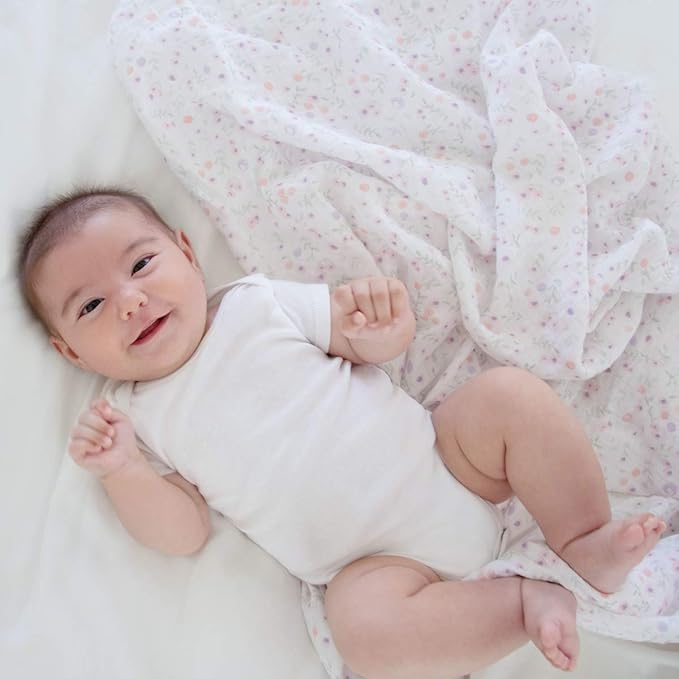 aden + anais Boutique Muslin Swaddle Blanket for Baby Girls and Boys, Newborn Receiving Blanket for Swaddling, 100% Muslin Cotton Swaddle Wrap, 4 Pack, Mon Fleur