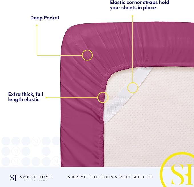 Twin Sheets - Breathable Luxury Sheets with Full Elastic & Secure Corner Straps Built In - 1800 Supreme Collection Extra Soft Deep Pocket Bedding Set, Sheet Set, Twin, Berry