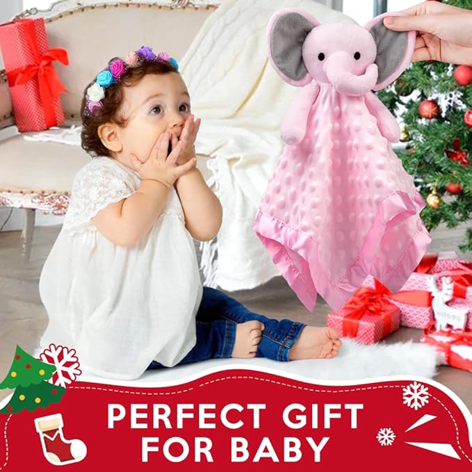 Pro Goleem Baby Girl Gifts Elephant Security Blanket with Stuffed Animal Snuggle Toy Lovey Soft Lovie Baby Registry Search for Infant and Toddler Pink 16 Inch