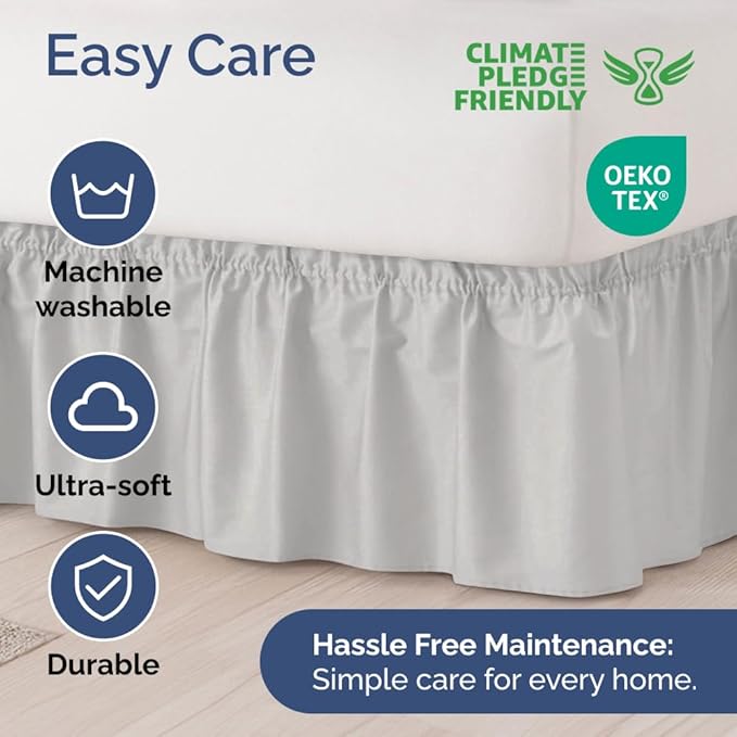 Wrap Around Dust Ruffle Bed Skirt - French Grey - Twin/Twin XL Size Beds w/ 12 Inch Drop - Easy Fit Elastic - Adjustable Pleated Bedskirt w/Brushed Fabric - Wrinkle Free, Women, Men, Kids & Teens