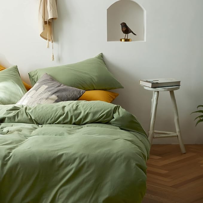 LifeTB Avocado Green Duvet Cover Twin XL Size Soft Jersey Knit Cotton Duvet Cover 3 Pieces Solid Color Home Bedding Set Twin XL Boho Green Comforter Cover with Zipper Closure & Corner Ties