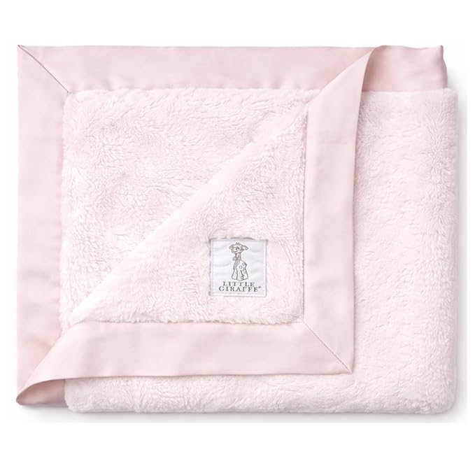 Little Giraffe Baby Blanket - Luxe Soft Blanket with Satin Trim - Baby Stroller Blanket - Newborn Baby Essentials & Baby Gifts - 29x35" - Pink
