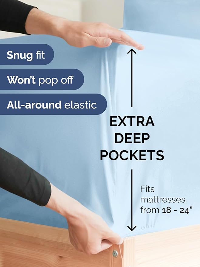 Extra Deep King Sheet Set - 6 Piece Breathable and Cooling Sheets - Hotel Luxury Bedding for Women, Men, Kids & Teens - Easy & Secure Fit - Soft, Wrinkle Free & Comfy - Extra Deep Pockets - Light Blue