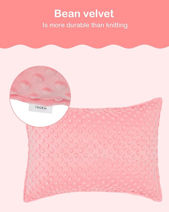 ALVABABY Toddler Pillowcase Kids Pillow Cover Polyester Bean Velvet Soft Warm 2 Pack Fit 13"x 18" or 12"x16" Envelope for Girl Boy Sleepy Travel Pink 2TPD01A