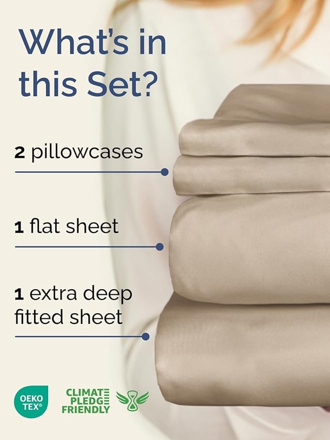 Extra Deep Twin XL Sheet Set - 4 Piece Breathable and Cooling Sheets - Hotel Luxury Bedding for Women, Men, Kids & Teens - Easy & Secure Fit - Soft, Wrinkle Free and Comfy - Extra Deep Pockets - Cream