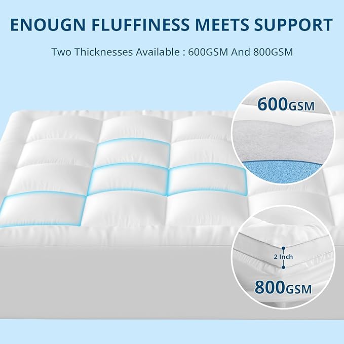 YUGYVOB Mattress Pad Extra Thick, Cooling, and Breathable Full Size Mattress Topper 8-21" Deep Pocket Soft Down Alternative Fill