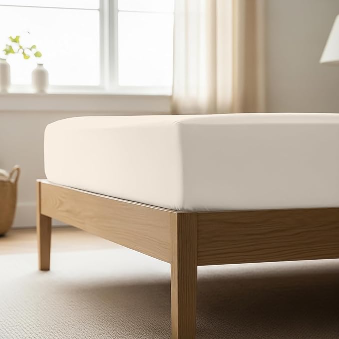 Mellanni Twin Fitted Sheet - Iconic Collection Bedding Sheets with up to 16 inch Deep Pocket - Soft & Cooling - Fade & Stain Resistant - 1 PC (Twin, Golden Ivory)