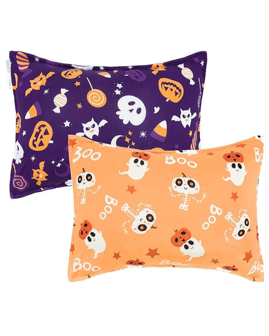 ALVABABY Toddler Pillowcases Stretchy Soft Kids Pillow Cover 2 Pack Fit 13"x 18" or 12"x16" Envelope for Girl Boy Sleepy Travel Halloween 2TPE35A