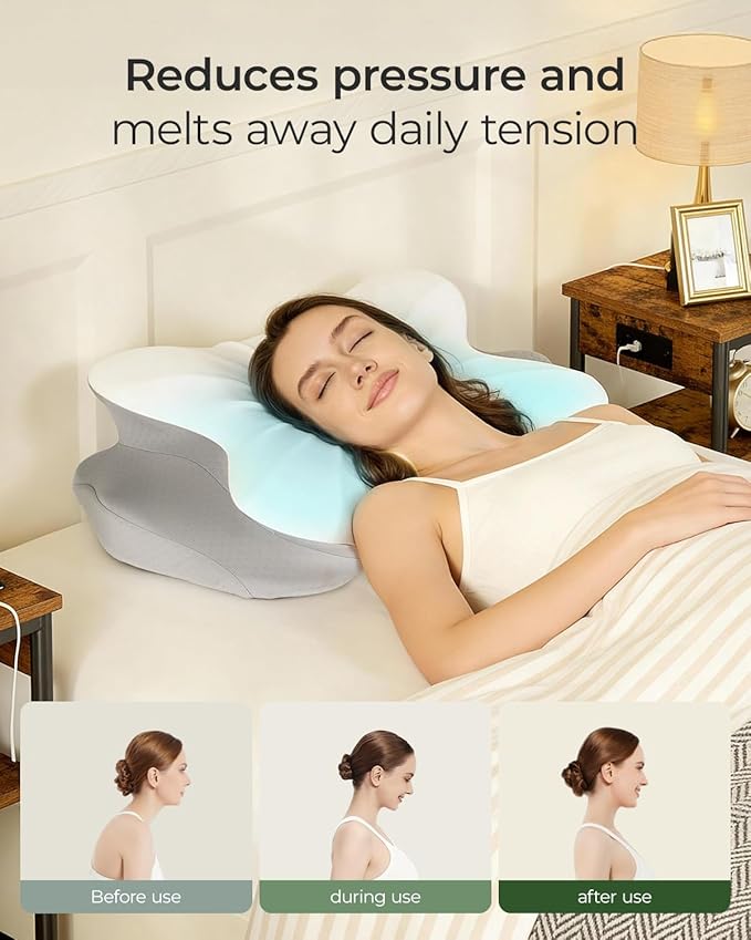 Cervical Neck Pillow for Neck Pain Relief, Ergonomic Contour Memory Foam Pillow with Cooling Pillowcase, Orthopedic Support Pillows for Side Back Stomach Sleepers, Gray