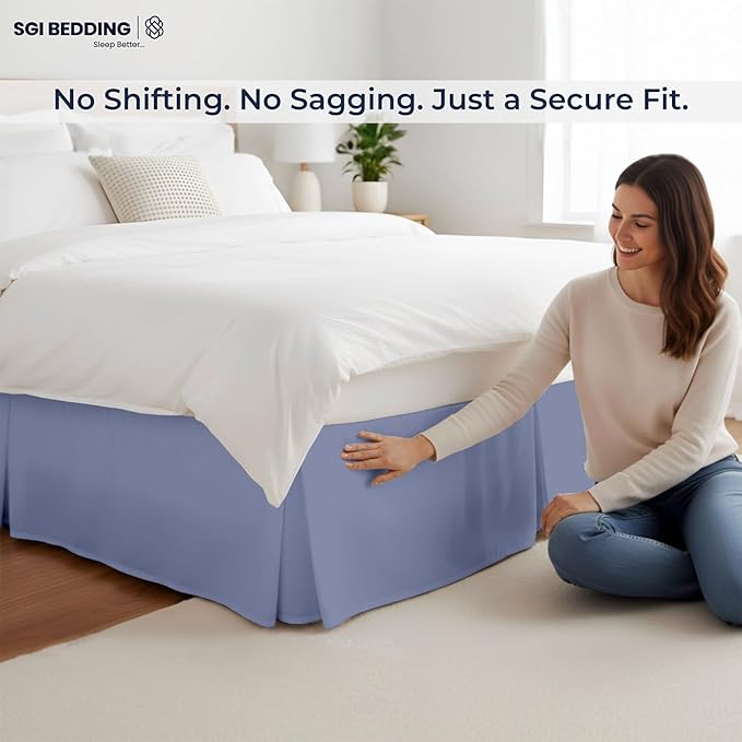 SGI Bedding 16 inch Drop Bed Skirt King Size Platform Style with Secure Fit, Classic Tailored Look, Elegant Pleated Style Dust Ruffle, Split Corners, Wrinkle Resistant Microfiber - Mediterranean Blue