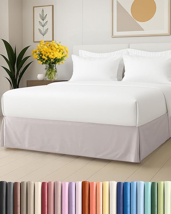 Pleated Bed Skirt Twin Size - 3 Sided Pleated Bed Skirt Twin - Ultra-Soft, Easy Fit with 12 Inch Tailored Drop - Hotel Quality, Wrinkle & Fade Resistant - for Women, Men, Kids and Teens - Light Grey