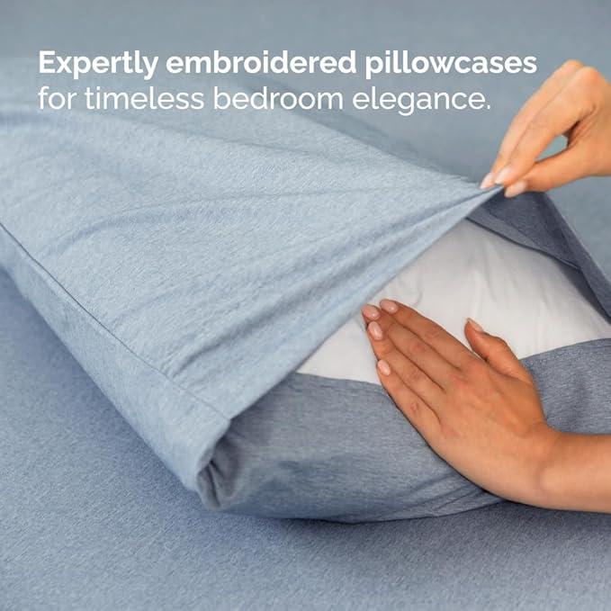 Full XL Size 4 Piece Sheet Set - Comfy Breathable & Cooling Bed Sheets Set - Hotel Luxury Bedding for Women, Men, Kids, Teens, Boys & Girls - Deep Pockets & Wrinkle Free - Oeko-Tex - Heathered Blue