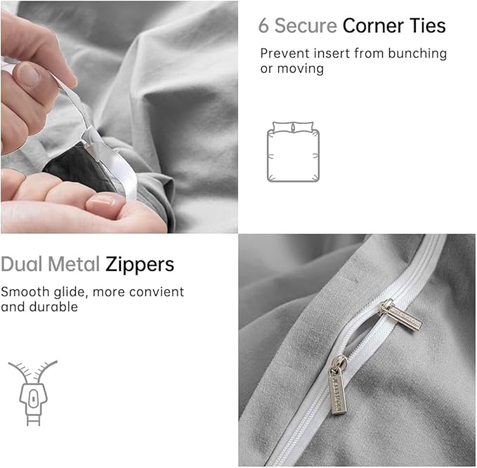JELLYMONI Light Gray Duvet Cover Full Size - 100% Washed Cotton Linen Feel Textured Comforter Cover, 3 Pieces Breathable Soft Bedding Set with Zipper Closure (Light Gray, Full 80"x90")