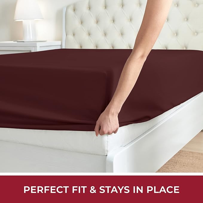 Mellanni King Fitted Sheet - Iconic Collection Bedding Sheets with up to 16 inch Deep Pocket - Soft & Cooling - Fade & Stain Resistant - 1 PC (King, Brick Red)