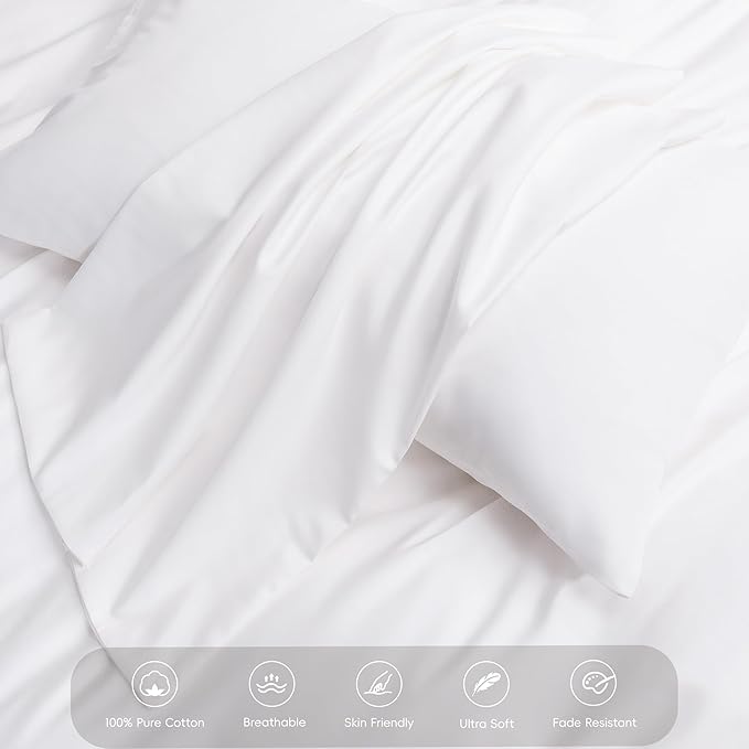 MooMee Duvet Cover Set 100% Extra Long Staple Cotton 600 Thread Count Silky Sateen Smooth Luxury Soft Breathable Durable Hotel Quality Bedding, 3 Pieces (Bright White, Super King 108"x98")