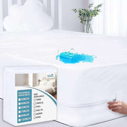 Zippered Mattress Protector Full (4/5/7/9Inches), Low Profile Waterproof Mattress Cover & Encasement Fit for Amazon Basics & ZINUS Box Spring Mattress, 6 Sides Wrapping Bed Cover