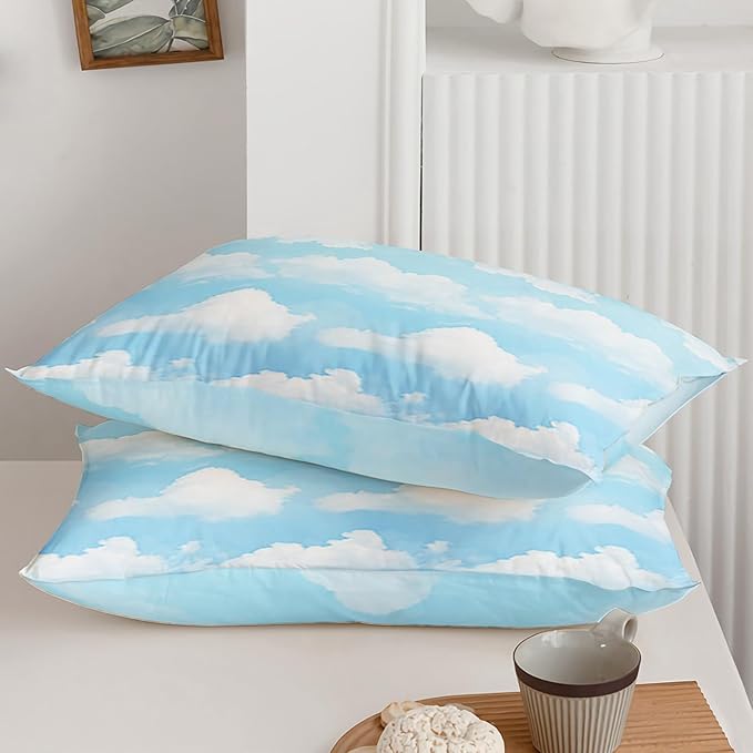Axolotl Blue Cloud Comforter Set Full,Light Blue Bedding Set,Cloud Sky Comforter Set Blue Sky and White Clouds Design Bedding Set,Sky Blue Comforter for Kids Girls Boys Teens,1 Quilt 2 Pillowcases