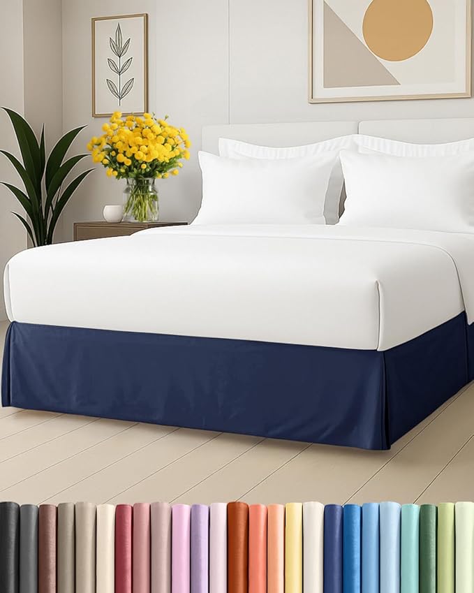 Pleated Bed Skirt Full Size - 3 Sided Pleated Bed Skirt Full - Ultra-Soft, Easy Fit with 15 Inch Tailored Drop - Hotel Quality, Wrinkle Free & Fade Resistant - for Women, Men, Kids and Teens - Navy