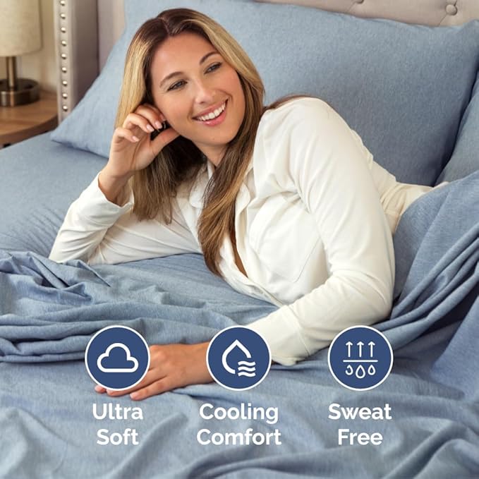 Full XL Size 4 Piece Sheet Set - Comfy Breathable & Cooling Bed Sheets Set - Hotel Luxury Bedding for Women, Men, Kids, Teens, Boys & Girls - Deep Pockets & Wrinkle Free - Oeko-Tex - Heathered Blue