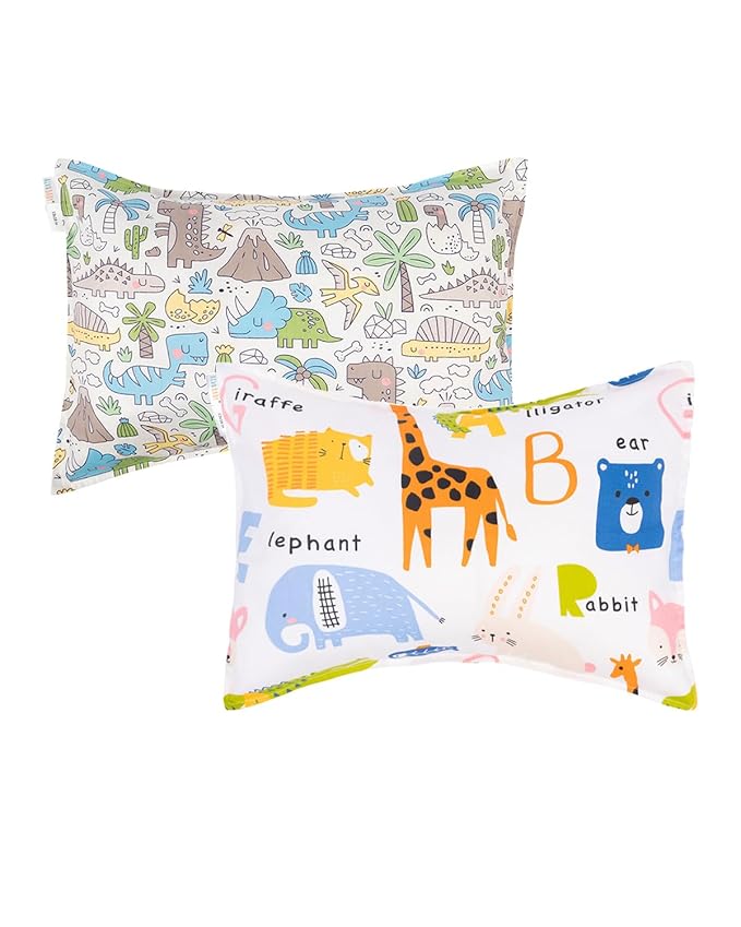 ALVABABY Toddler Pillowcases 2 Pack Organic Cotton Kids Pillow Cover Fit 13"x 18" or 12"x18" Envelope for Girl Boy Sleepy Travel