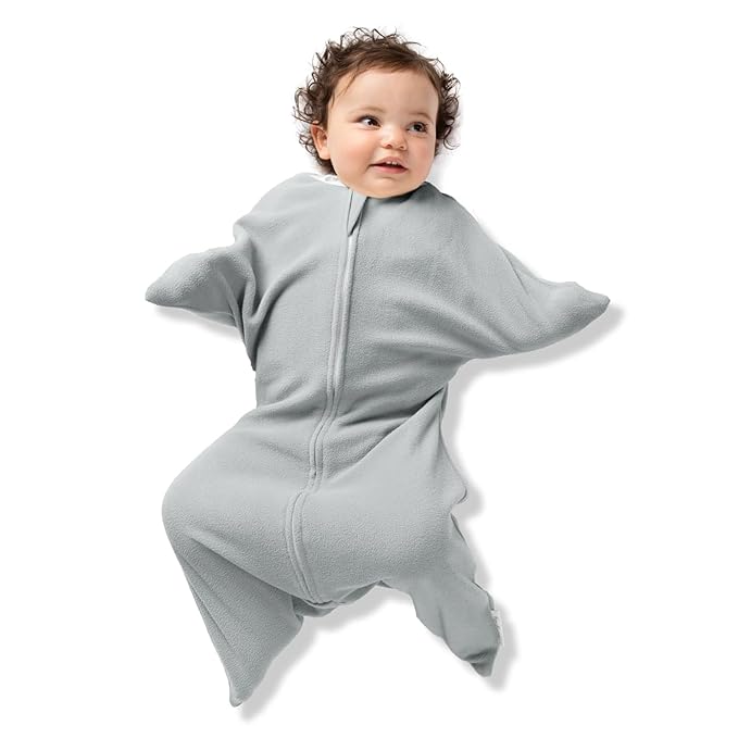 SleepingBaby Zipadee-Zip Transition Swaddle - Cozy Fleece Wearable Blanket with Two-Way Zipper for Baby Sleep - Heather Grey, Medium (6-12 Month)