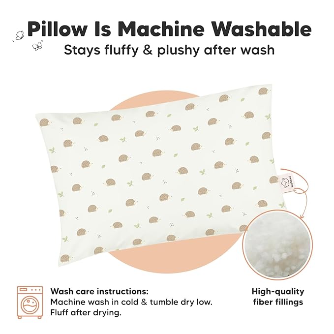 KeaBabies 2-Pack Toddler Pillows 2 Year Old to 5-13x18 Soft Organic Cotton Kids Pillow for Sleeping, Travel, School, Daycare, Nap, Toddler Bed, Machine Washable, Without Pillowcase (Nibbles/Bruce)