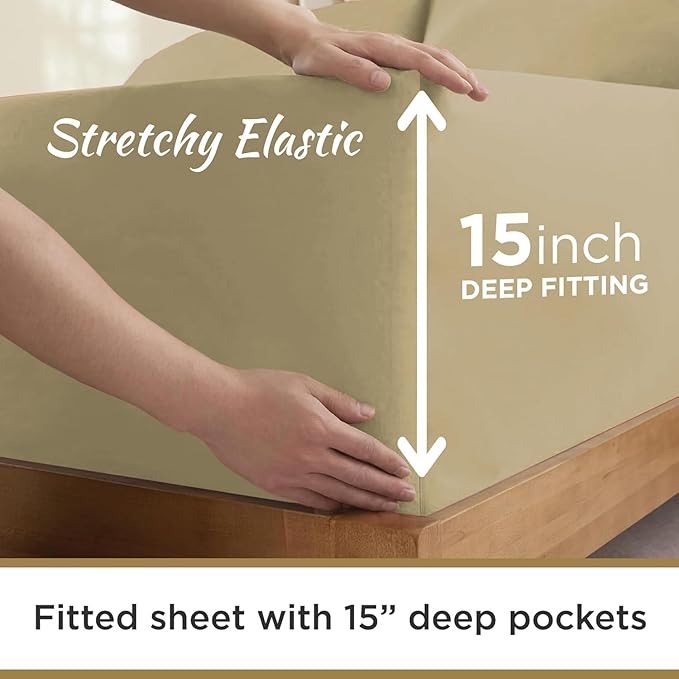 Full XL 100% Microfiber Double Brushed Sheet Set - Extra-Soft, Breathable & Wrinkle-Free - 15" Deep Pockets, 54" x 80" - Ideal for Extra Long Full Beds - 4PC Set (Full XL, Taupe)