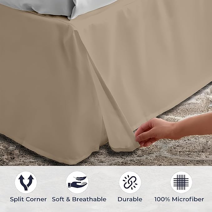 SGI bedding 17 inch Drop Bed Skirt Cal King Size - Platform Style with Secure Fit, Classic Tailored Look, Elegant Pleated Style Dust Ruffle, Split Corners, Wrinkle Resistant Microfiber - Taupe