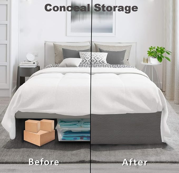 Queen Bed Skirt-Box Spring Cover with 14 Inch Tailored Drop,Wrinkle and Fade Resistant Hotel Wrap Around Bed Skirts,Bed Frame Cover (Wave Pattern Gray, Queen)