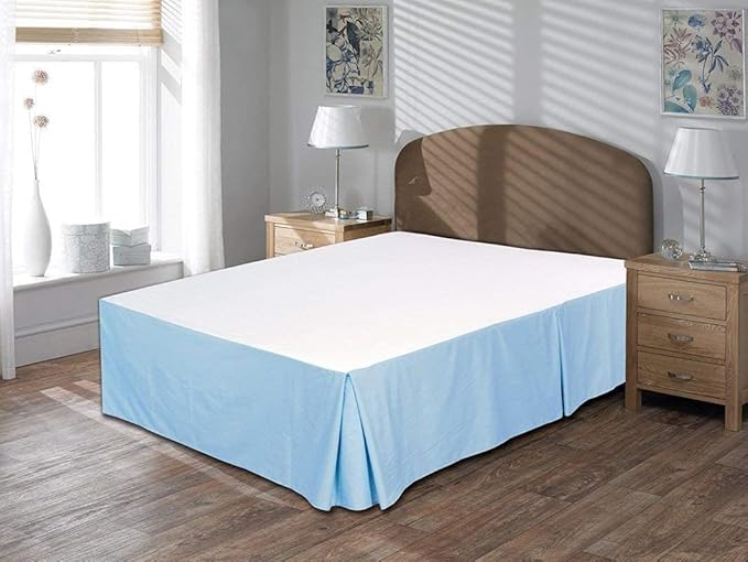 Ultra Soft 15 Inches Drop 1 Piece Quilted Dust Split Corner Bed Skirt/Bed Spread 100% Egyptian Cotton 500 TC//Sky Blue/Queen