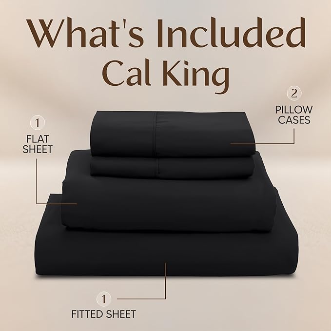 Utopia Bedding California King Sheet Set – 4 Piece Bed Sheets for Cal King Size Bed, Soft and Breathable Microfiber, Includes 1 Fitted Sheet, 1 Flat Sheet and 2 Pillowcases (Black)