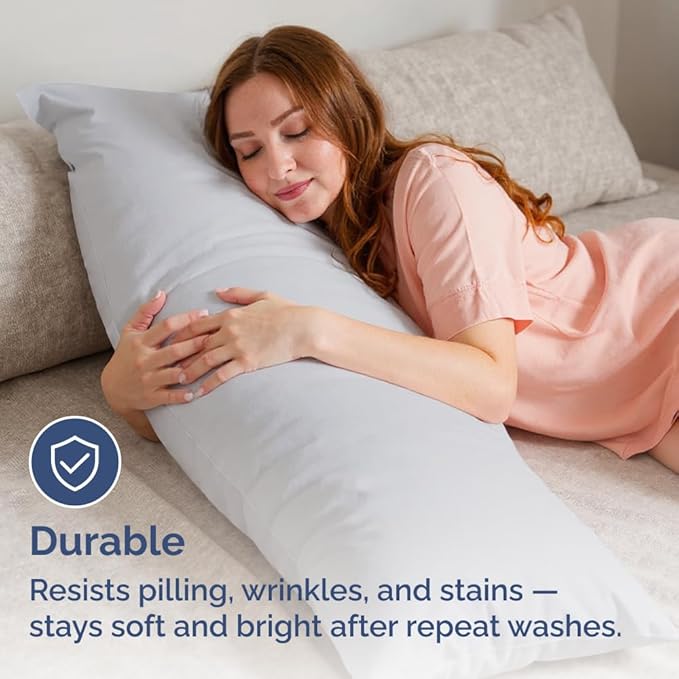 Body Pillowcases Set of 2-20x54 Long Body Pillow Case - Soft Body Pillow Cover for Sleeping & Side Sleepers - Comfy, Breathable & Wrinkle Free - Machine Washable w/Envelope Enclosure (French Grey)