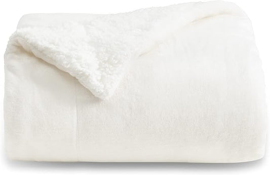 Bedsure GentleSoft Sherpa Fleece Twin Size Blanket for Couch, Non-Heated, Thick and Warm Throw for Women and Men, Soft Fuzzy Plush Twin Blanket for Winter, White, 60x80 Inches
